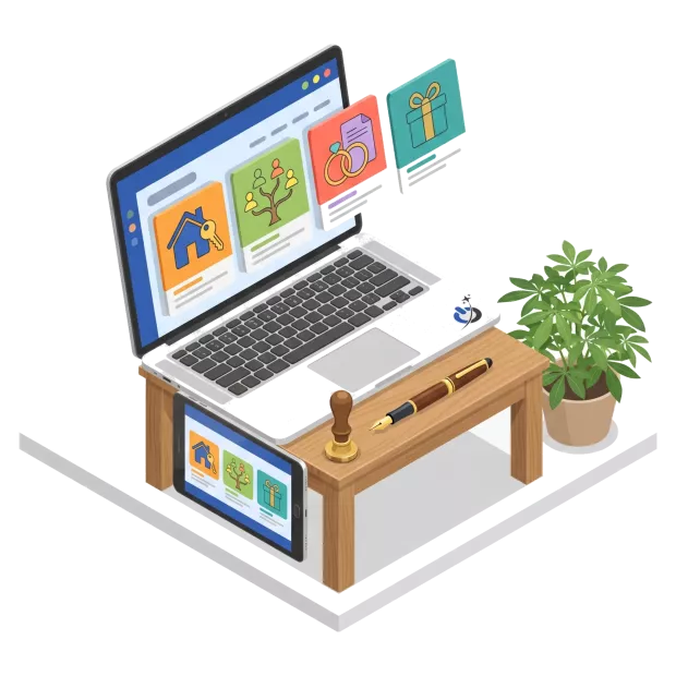 Site de notaire présentant les actes courants : vente, succession, donation, contrat de mariage