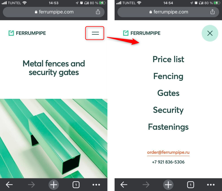exemple navigation site web sur mobile