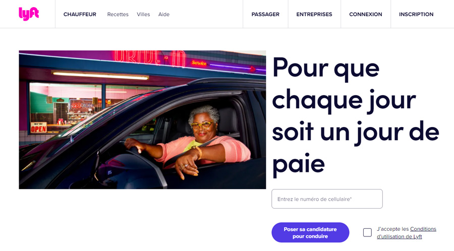 Exemple de lyft : Menu chauffeur
