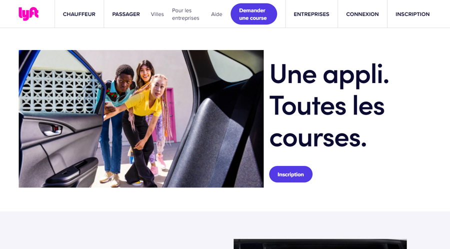 Exemple de Lyft: Menu passager