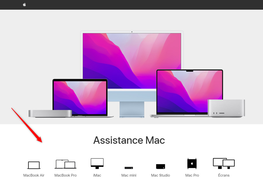 les sous menus de l'assistance apple