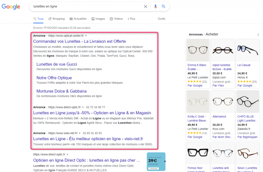 Annonces adwords dans les serp