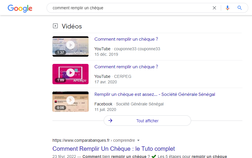 Clips vidéos dans les SERP