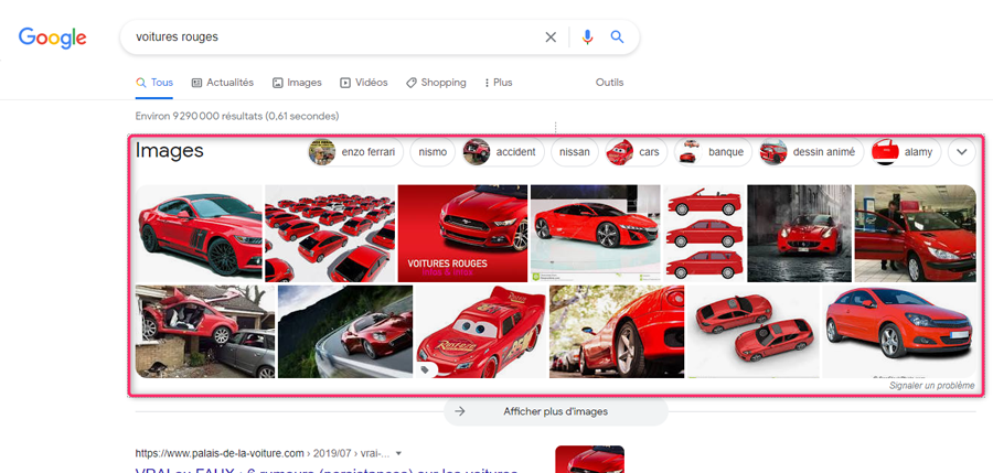 exemple de pack d'images dans les SERP