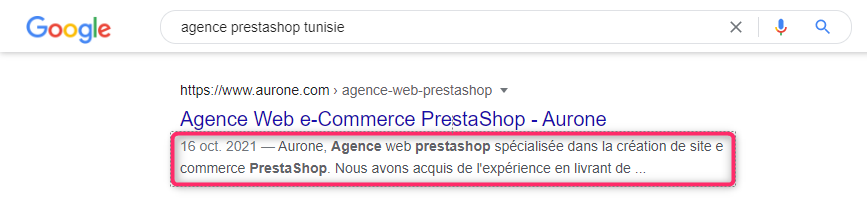 les description dans les résultats organiques dans les serp