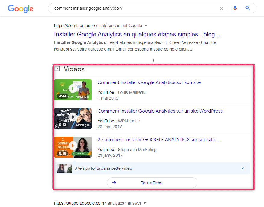 Les videos qui s'affichent dans les SERP