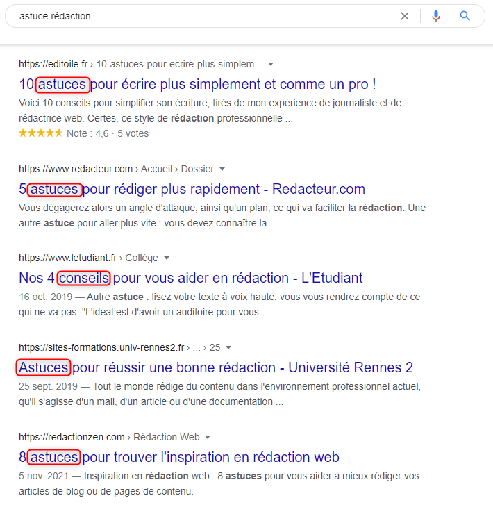 Termes de recherches au pluriel