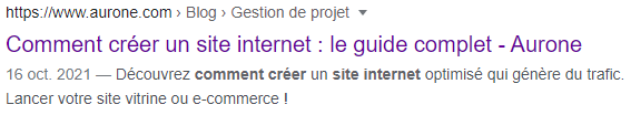 Exemple de balise title affichée dans les serps de Google