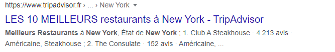 exemple de résultats des meilleurs restaurants de New York