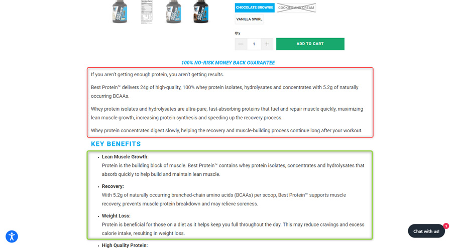 Description de fiche produit ecommerce avec des avantages