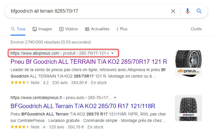 fil d'ariane dans les résultats google