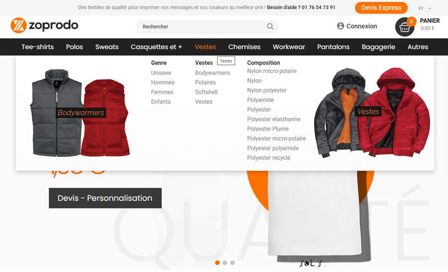 Exemple de menu de navigation : mega menu