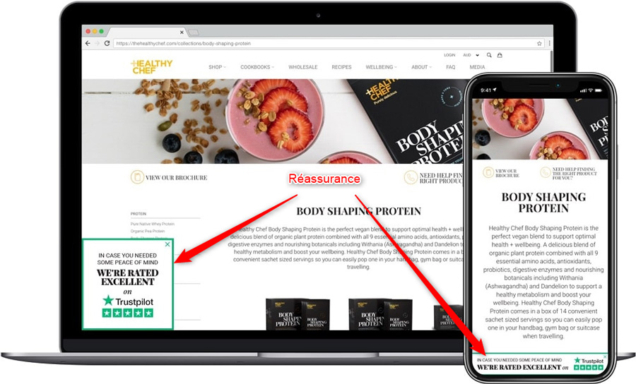 Exemple de campagne de réassurance Trustpilot avec de la preuve sociale