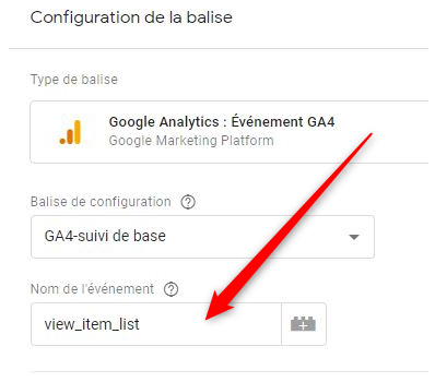 GA4 : balise : itemlist