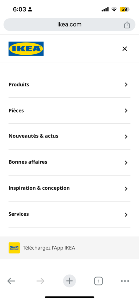 Version mobile du site IKEA