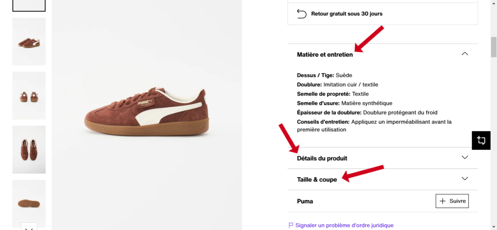 fiche produit zalando