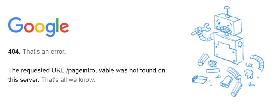 page erreur 404 google