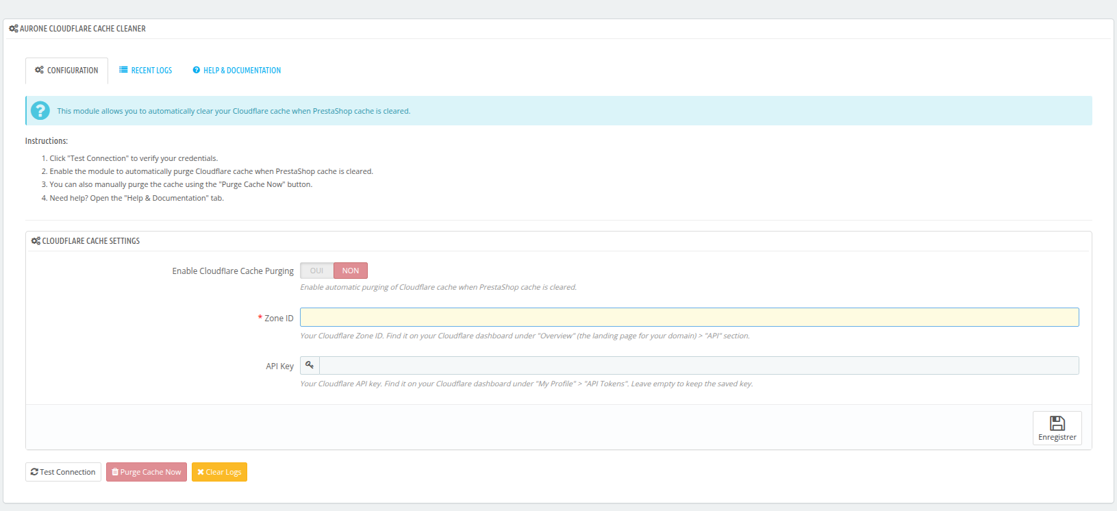 Cloudflare Cache Cleaner – Vider le cache Cloudflare depuis PrestaShop – Image 4