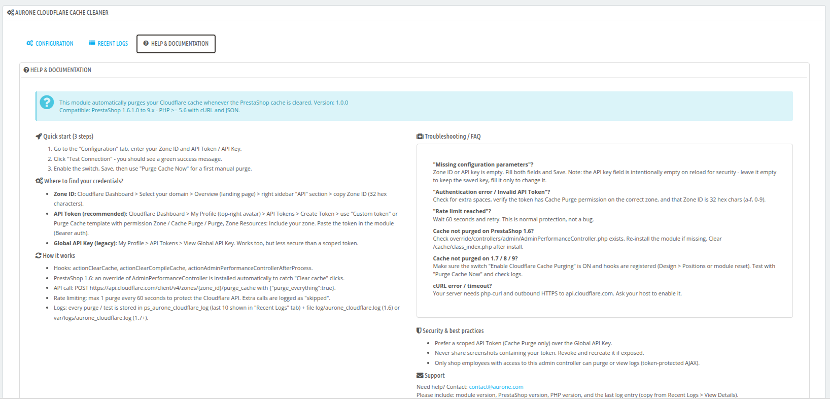 Cloudflare Cache Cleaner – Vider le cache Cloudflare depuis PrestaShop – Image 3