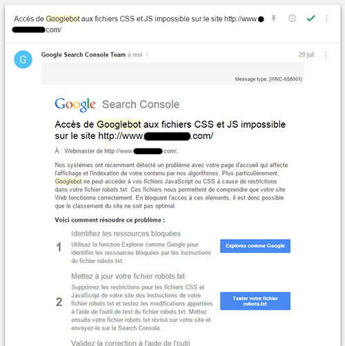 Acces Googlebot aux fichiers CSS et JS impossible
