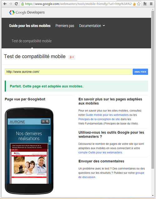 Google test de compatibilite mobile