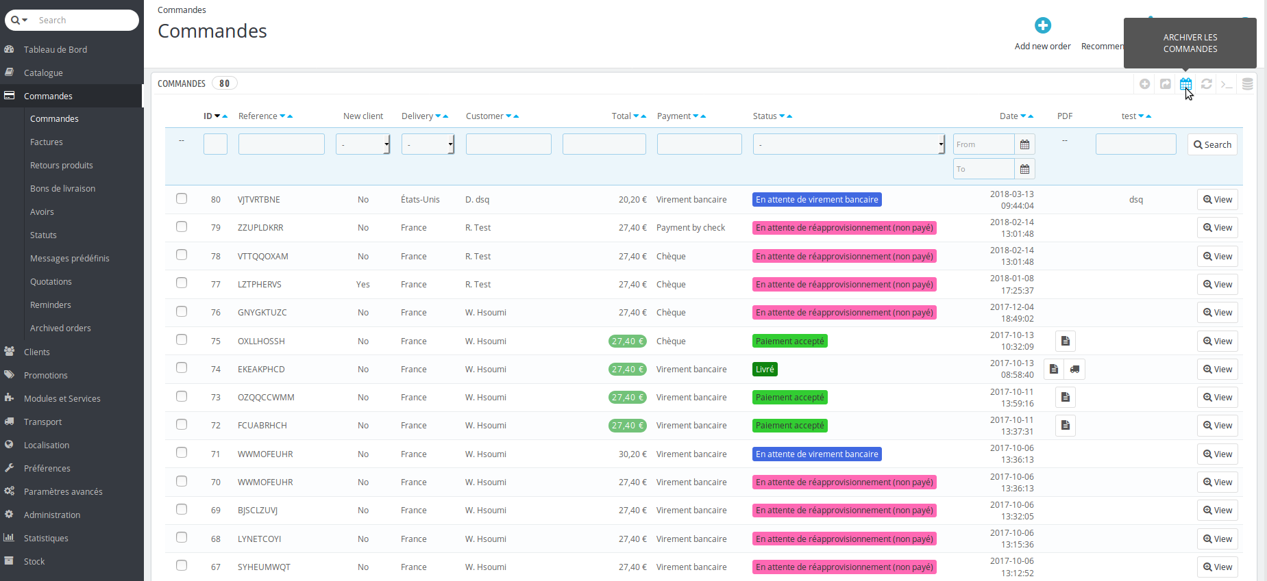 Commandes Prestashop
