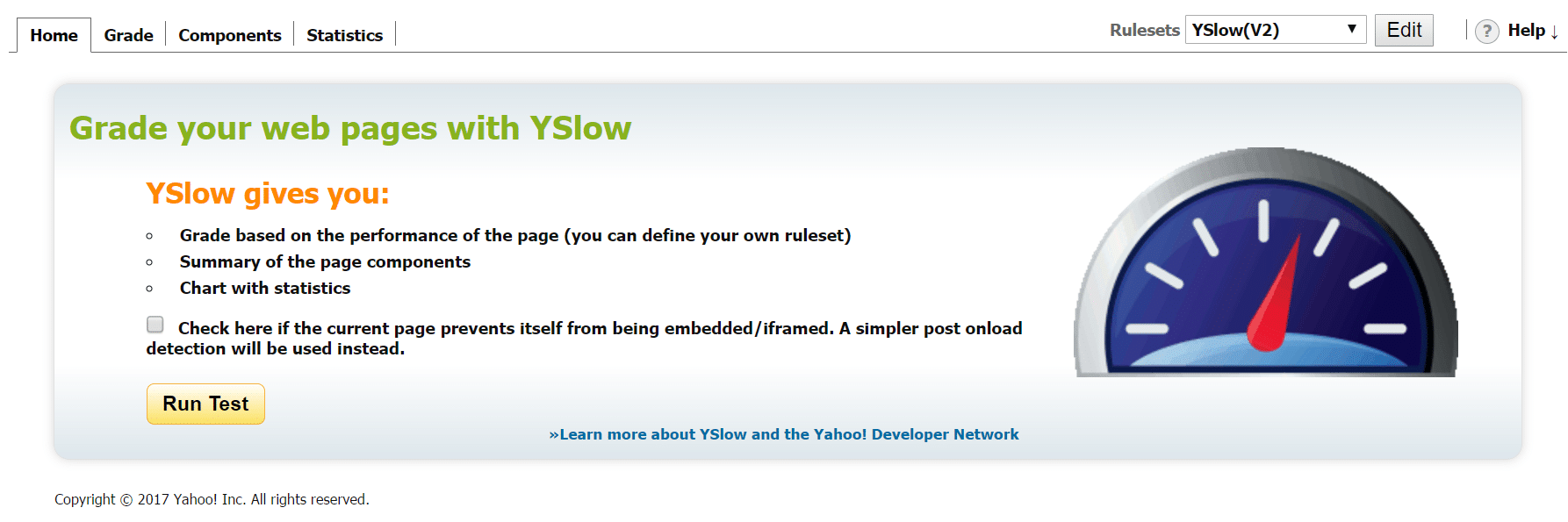 Test vitesse site internet avec YSlow