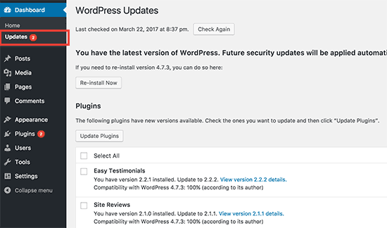 wordpress page update Comment mettre à jour correctement les plugins de WordPress ? (étape par étape)